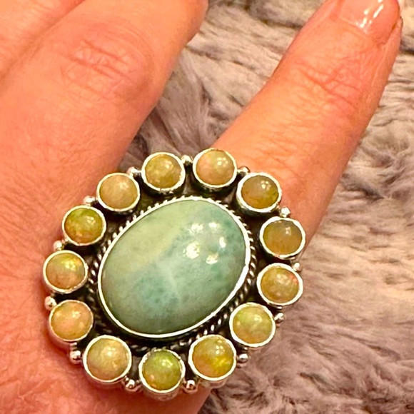 Larimar opal 925 sterling silver adjustable ring - Picture 3 of 3